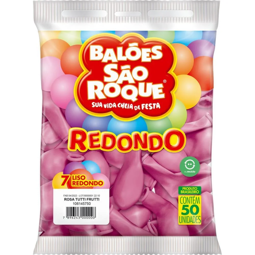 Balão 7 Liso Redondo Rosa Tutti-Frutti Sao Roque (Pct.c/50) - imagem 4
