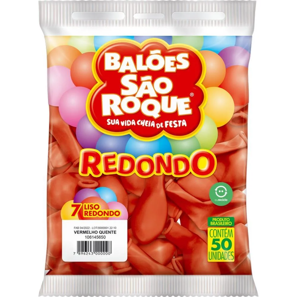 Balão 7 Liso Redondo Vermelho Quente Sao Roque (Pct.c/50) - imagem 3