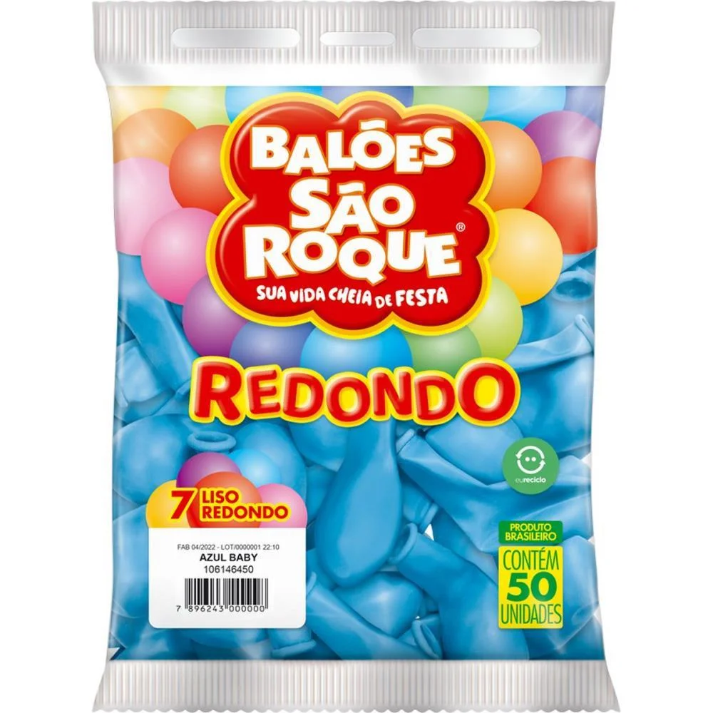 Balão 7 Liso Redondo Azul Baby Sao Roque (Pct.c/50) - imagem 3