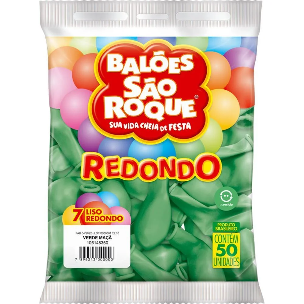 Balão 7 Liso Redondo Verde Maca Sao Roque (Pct.c/50) - imagem 3