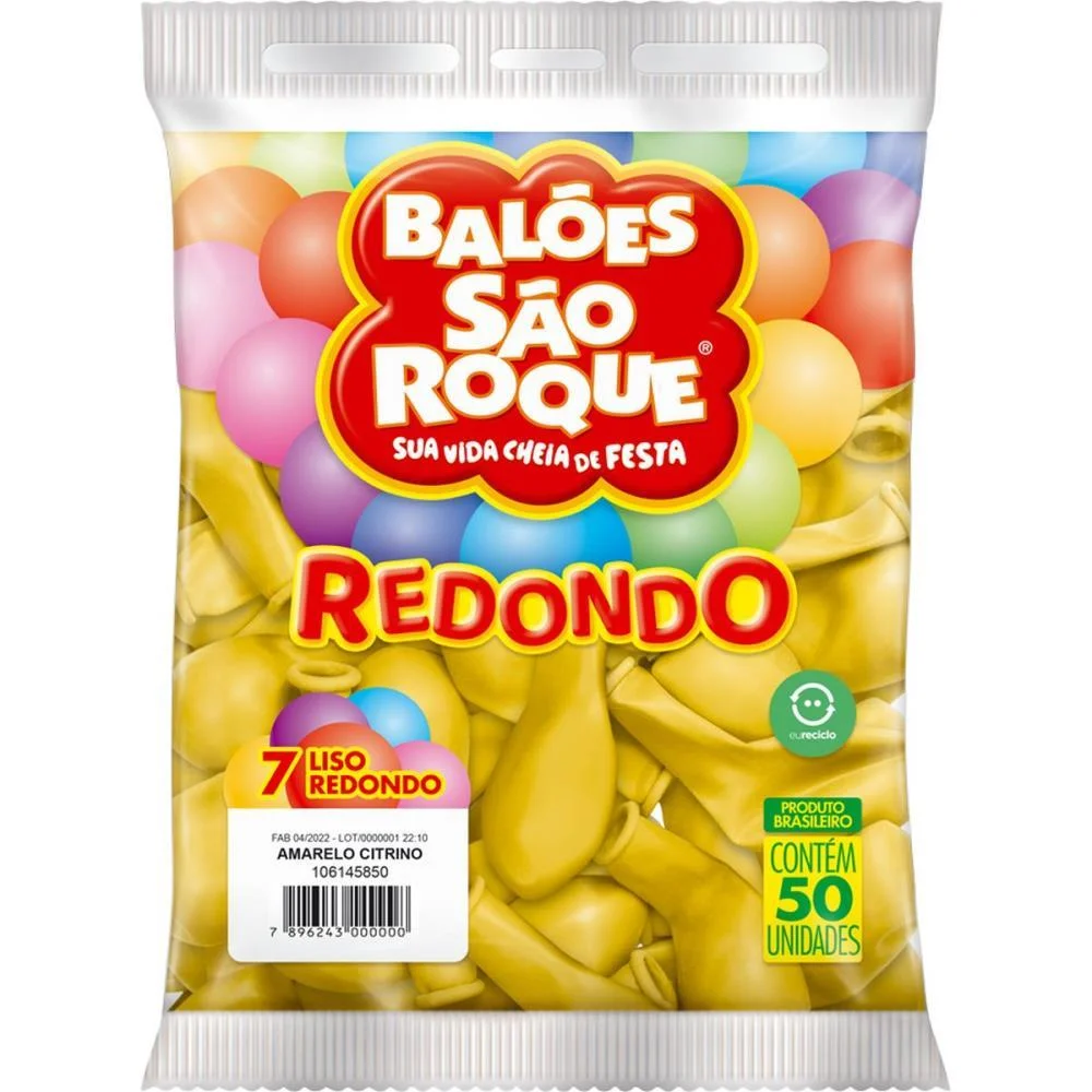 Balão 7 Liso Redondo Amarelo Citrino Sao Roque (Pct.c/50) - imagem 3