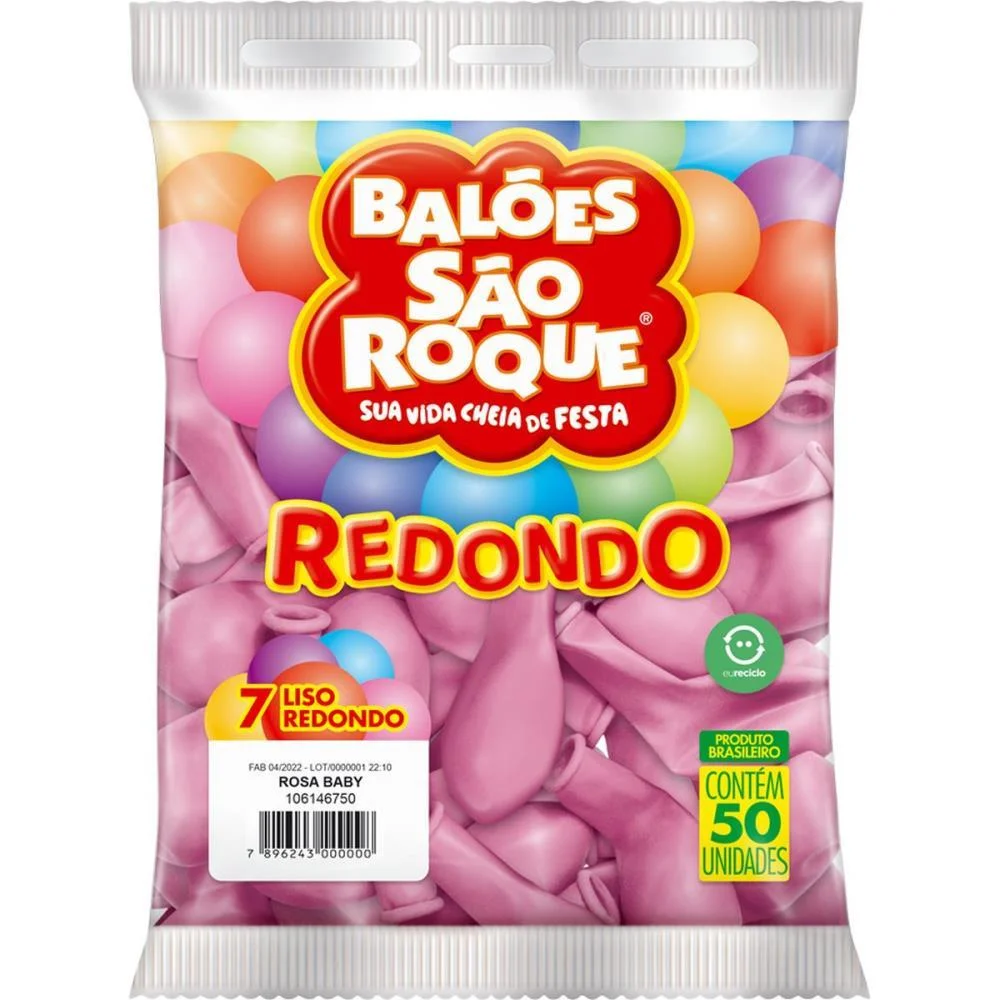 Balão 7 Liso Redondo Rosa Baby Sao Roque (Pct.c/50) - imagem 3