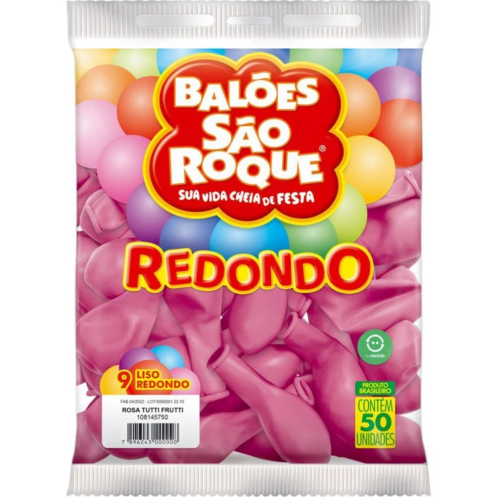 Balão 9 Liso Redondo Rosa Tutti-Frutti Sao Roque (Pct.c/50) - imagem 3