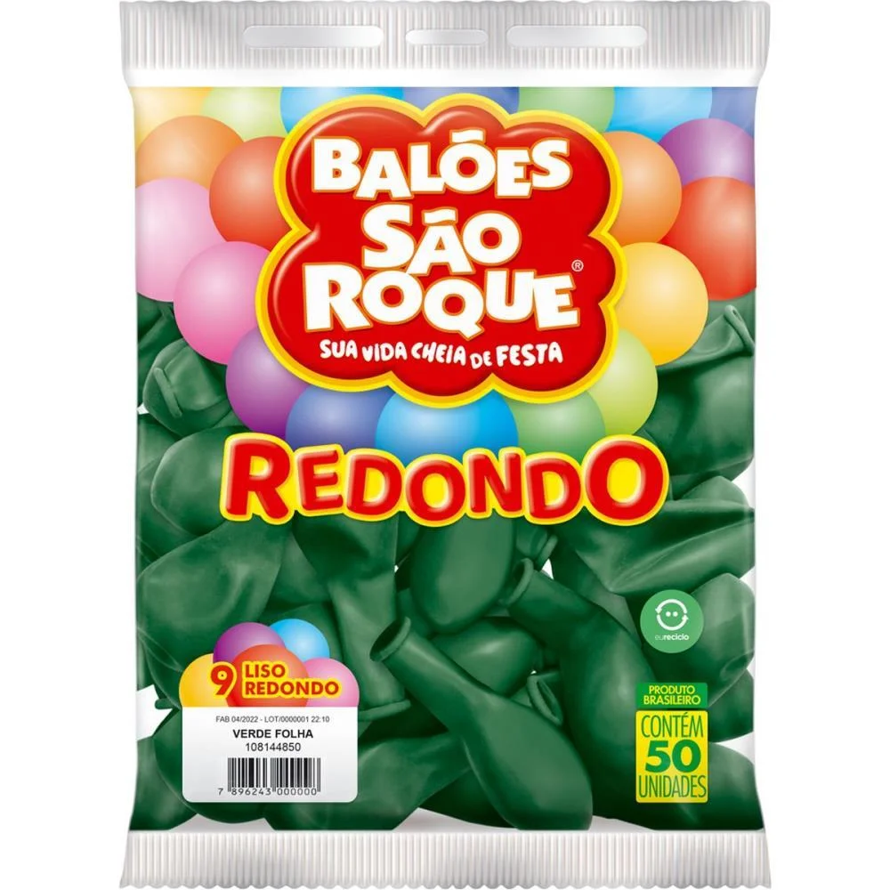 Balão 9 Liso Redondo Verde Folha Sao Roque (Pct.c/50) - imagem 3