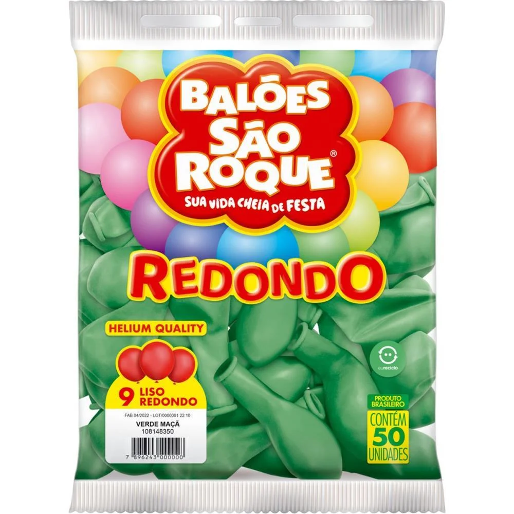 Balão 9 Liso Redondo Verde Maca Sao Roque (Pct.c/50) - imagem 3