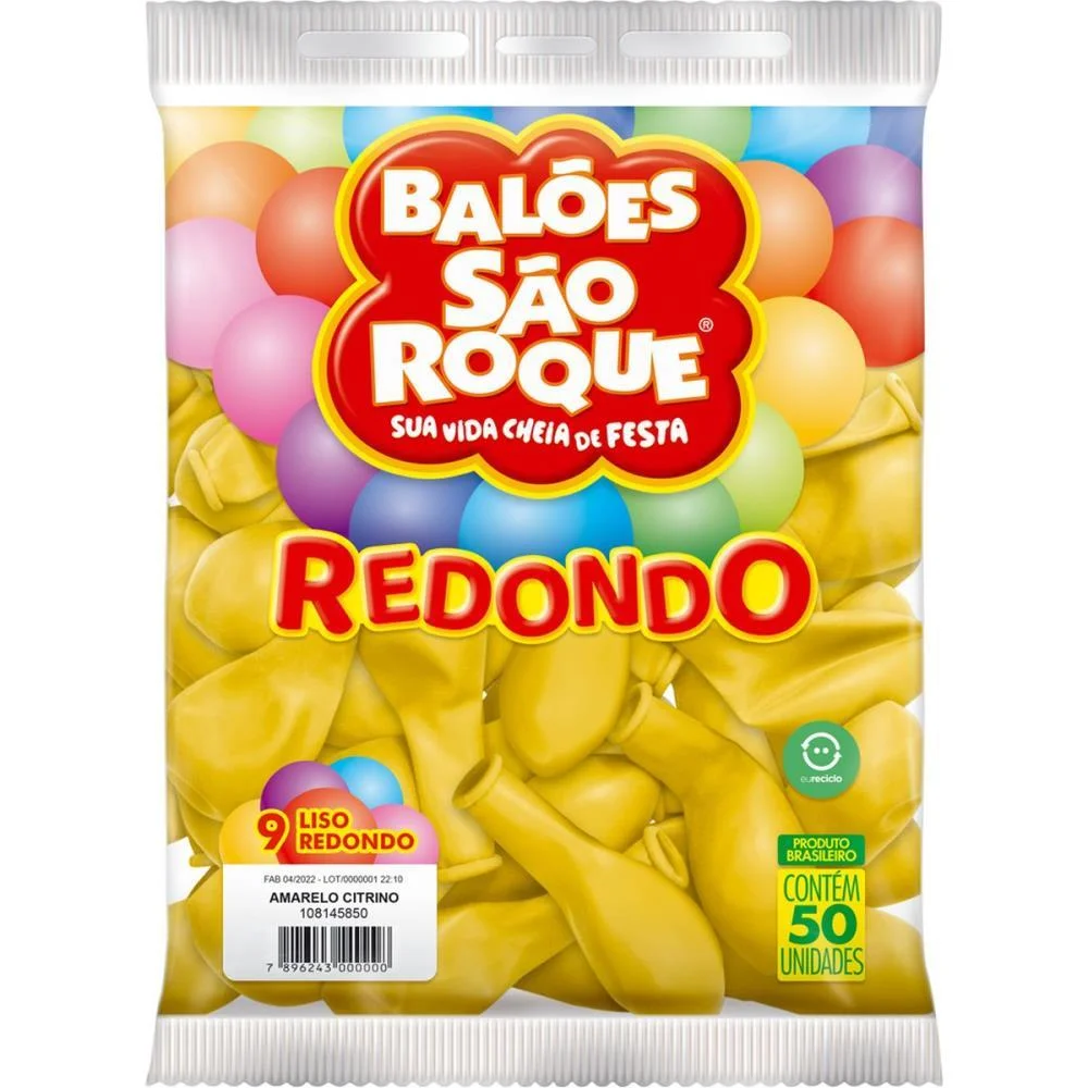 Balão 9 Liso Redondo Amarelo Citrino Sao Roque (Pct.c/50) - imagem 3