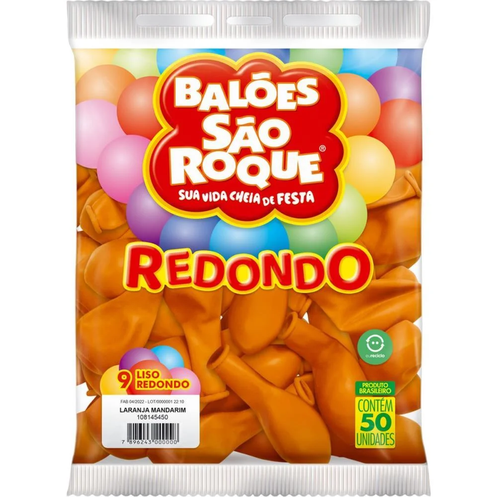 Balão 9 Liso Redondo Laranja Mandarim Sao Roque (Pct.c/50) - imagem 3