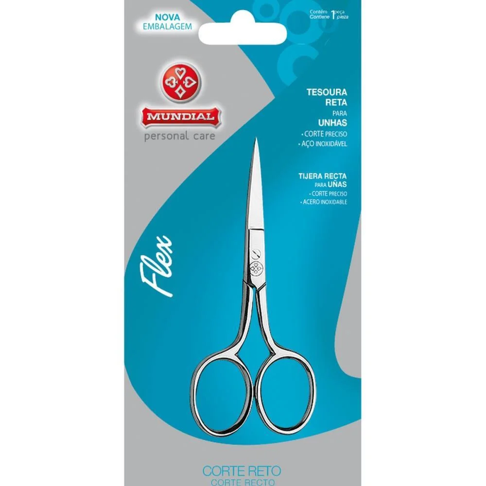 Tesoura Higiene Pessoal Flex Reta P/Unha/Bordar 7Cm Mundial (Unidade) - imagem 3