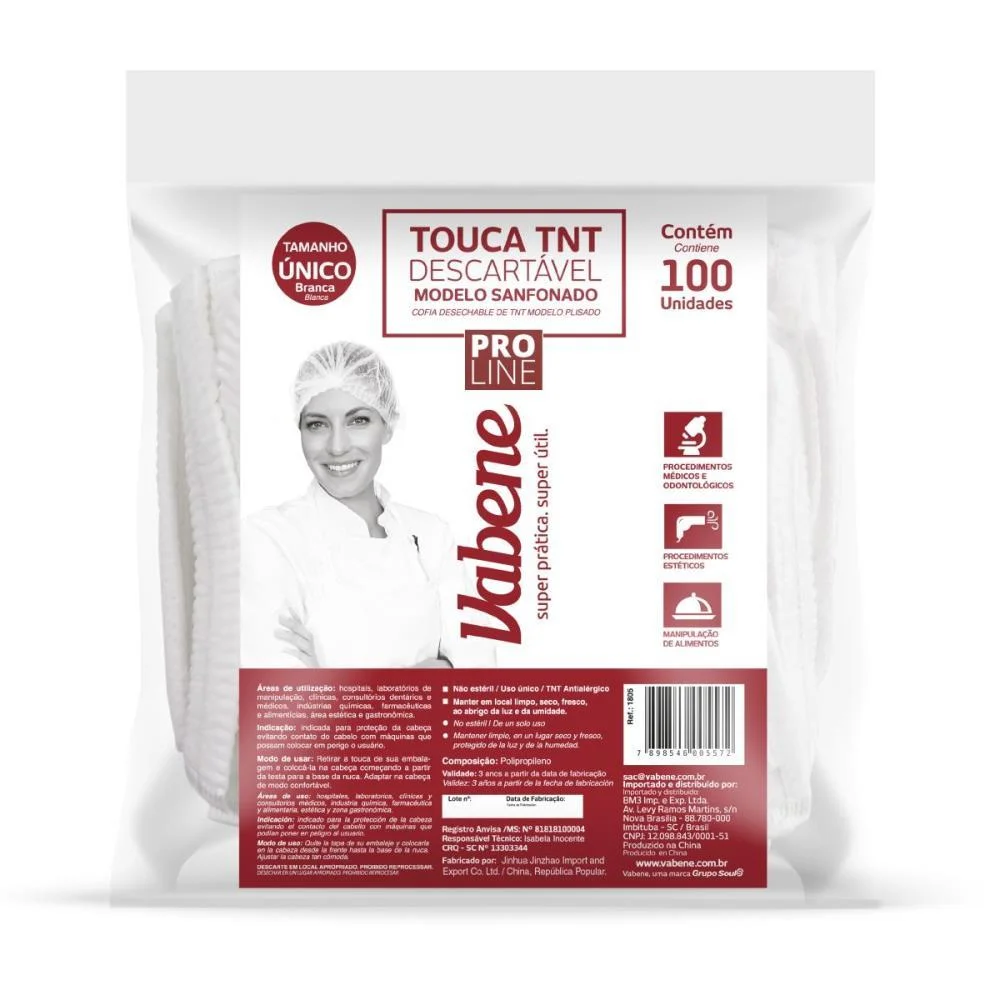 Touca Descartavel Sanfonada 20Cm 100%Tnt Branca Vabene (Pct.c/100) - imagem 3