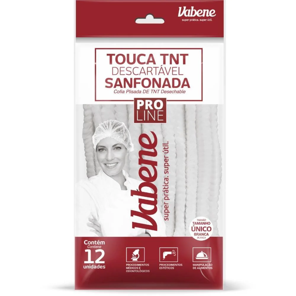 Touca Descartavel Sanfonada 20Cm 100%Tnt Branca Vabene (Pct.c/12) - imagem 3