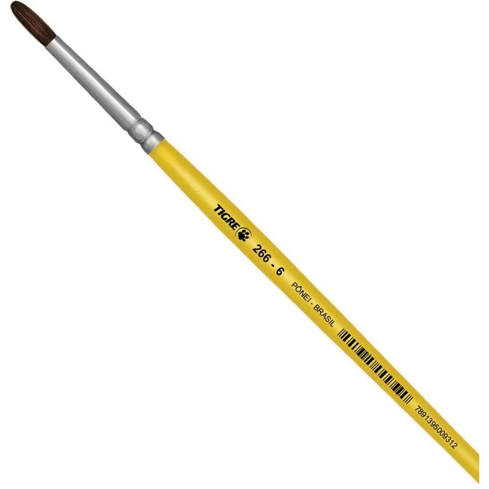 Pincel Escolar Redondo 266 N.06 Amarelo Pinceis Tigre (Duzia) - imagem 2