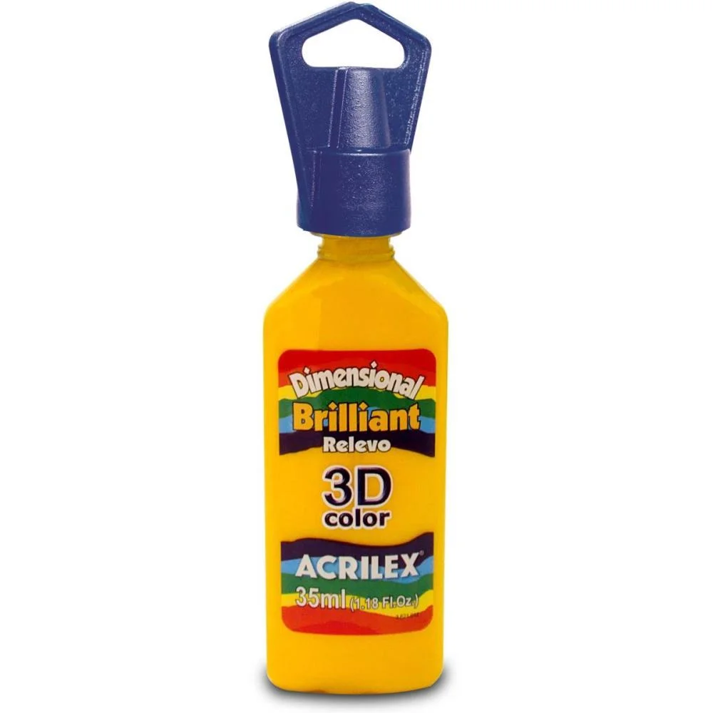Tinta Relevo Dimensional Brilhante Amarelo Ouro 35Ml Acrilex (Pct.c/06) - imagem 3
