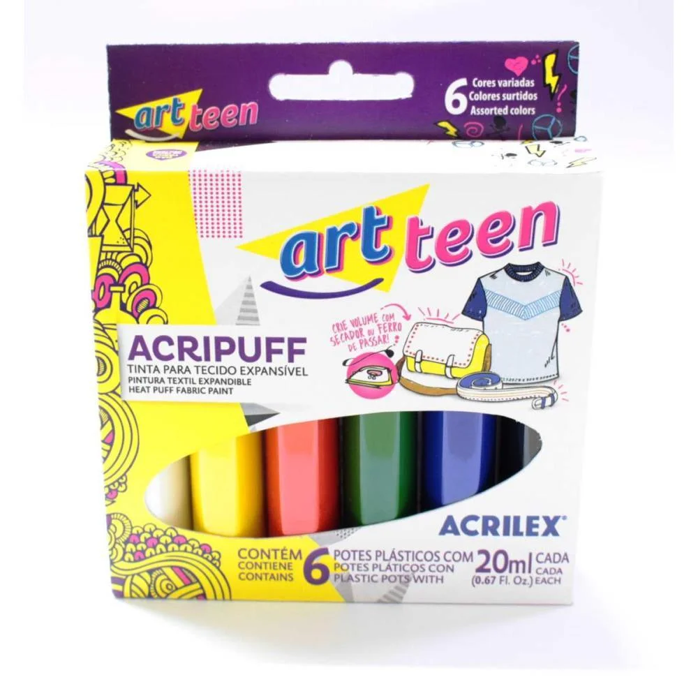 Tinta Para Tecido Acripuff 20Ml 6 Cores Acrilex (Pct.c/03) - imagem 2