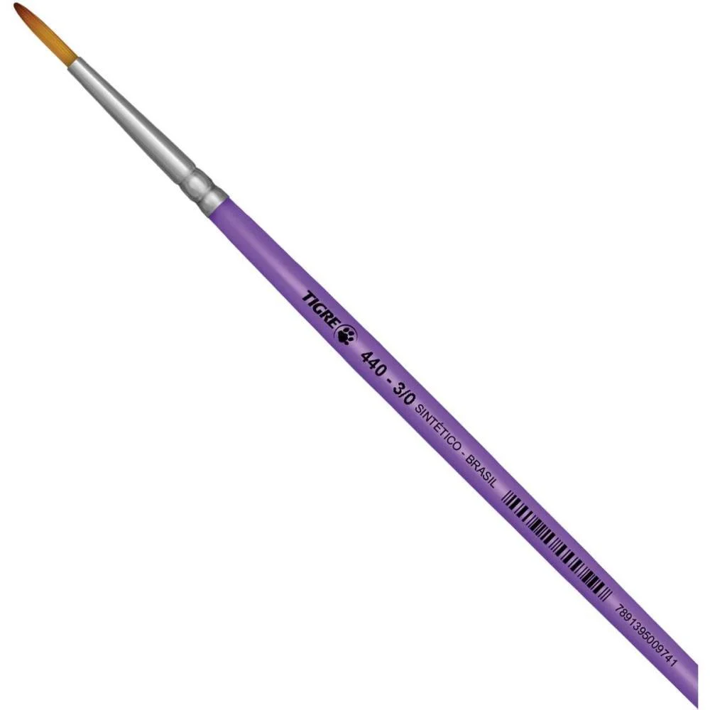 Pincel Artesanal Redondo 440 N.3/0 Medio Lilas Pinceis Tigre (Duzia) - imagem 2