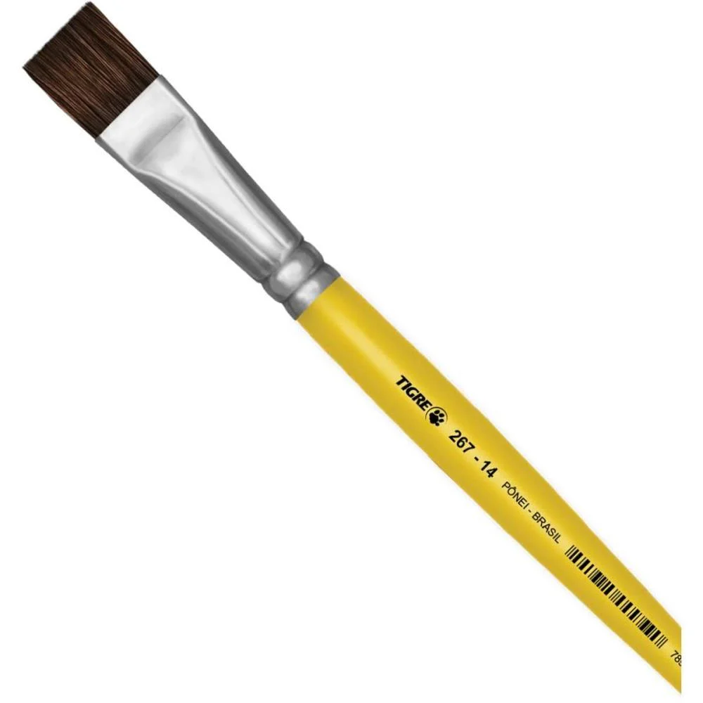Pincel Escolar Chato 267 N.14 Amarelo Pinceis Tigre (Duzia) - imagem 3