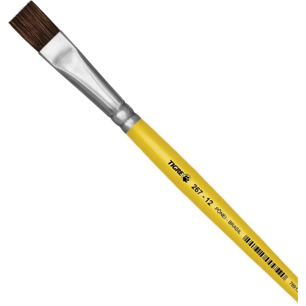 Pincel Escolar Chato 267 N.12 Amarelo Pinceis Tigre (Duzia) - imagem 2
