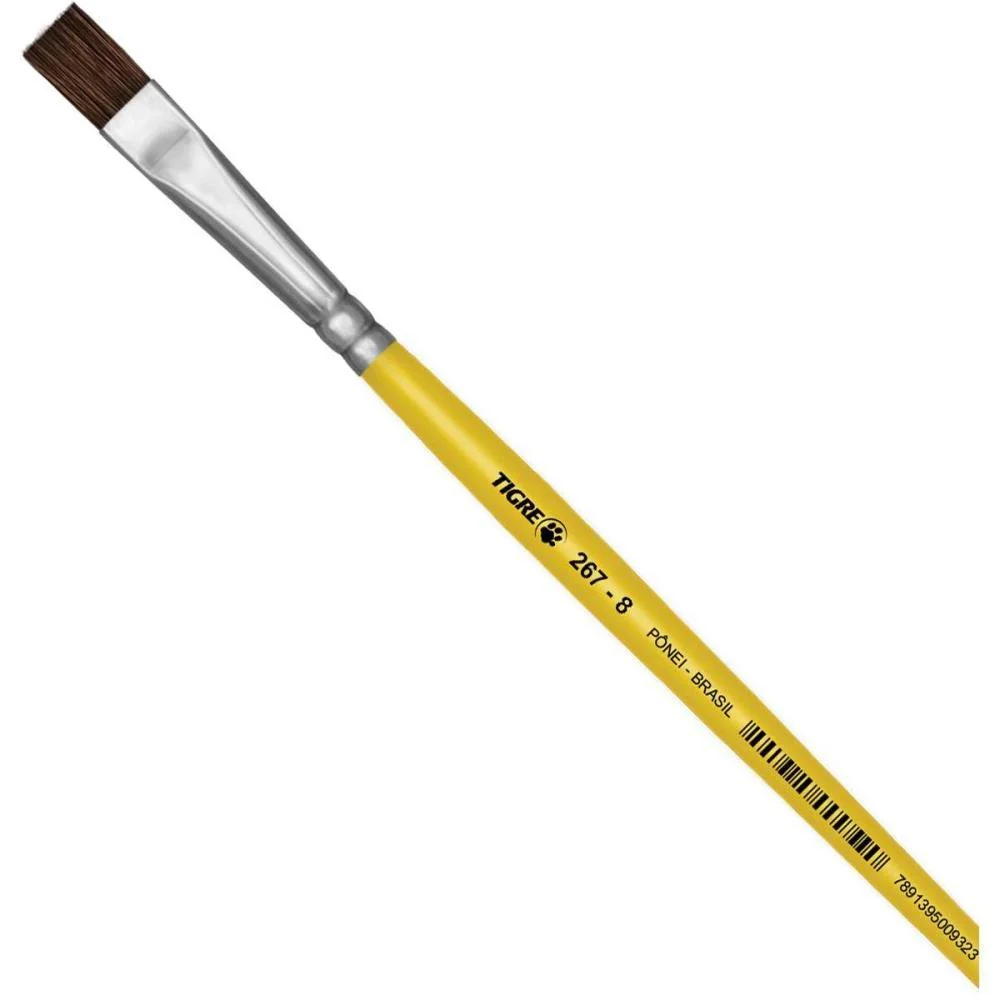 Pincel Escolar Chato 267 N.08 Amarelo Pinceis Tigre (Duzia) - imagem 2