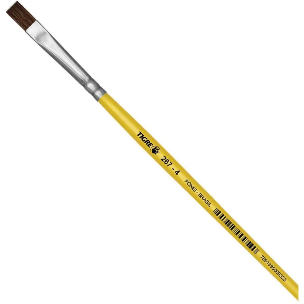 Pincel Escolar Chato 267 N.04 Amarelo Pinceis Tigre (Duzia) - imagem 2