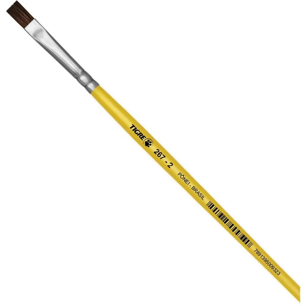 Pincel Escolar Chato 267 N.02 Amarelo Pinceis Tigre (Duzia) - imagem 3
