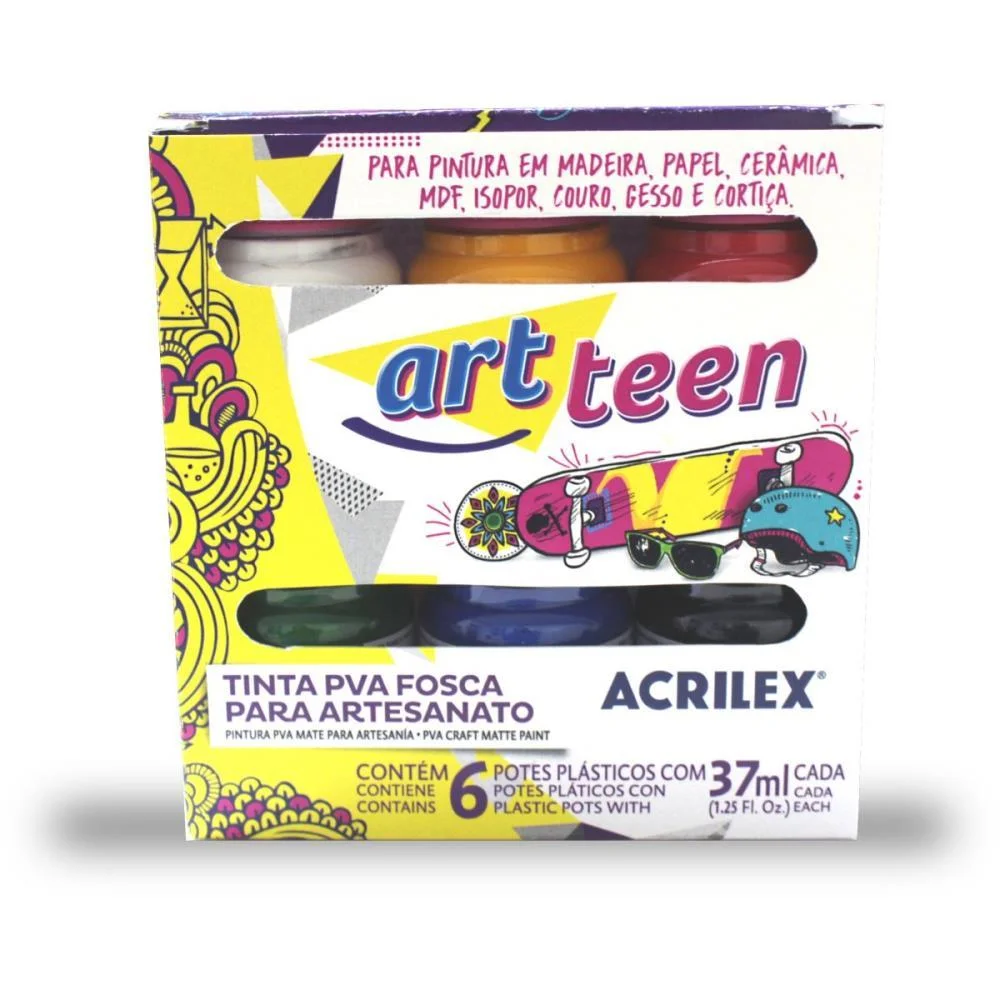 Tinta Pva Fosca Estojo C/6 Cores 37Ml Acrilex (Pct.c/04) - imagem 2