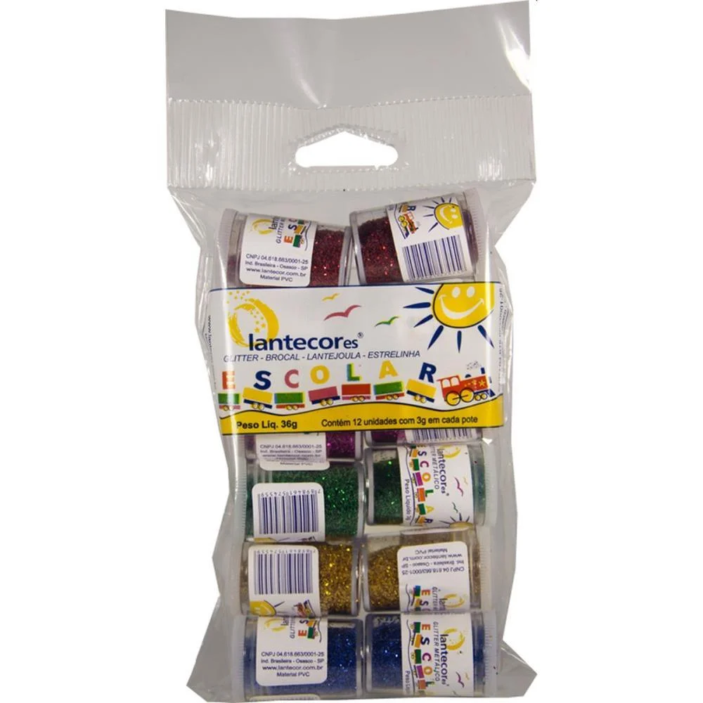 Glitter Pvc Kit 6 Cores Sortidas Potes 3G. Lantecor (Pct.c/12) - imagem 3