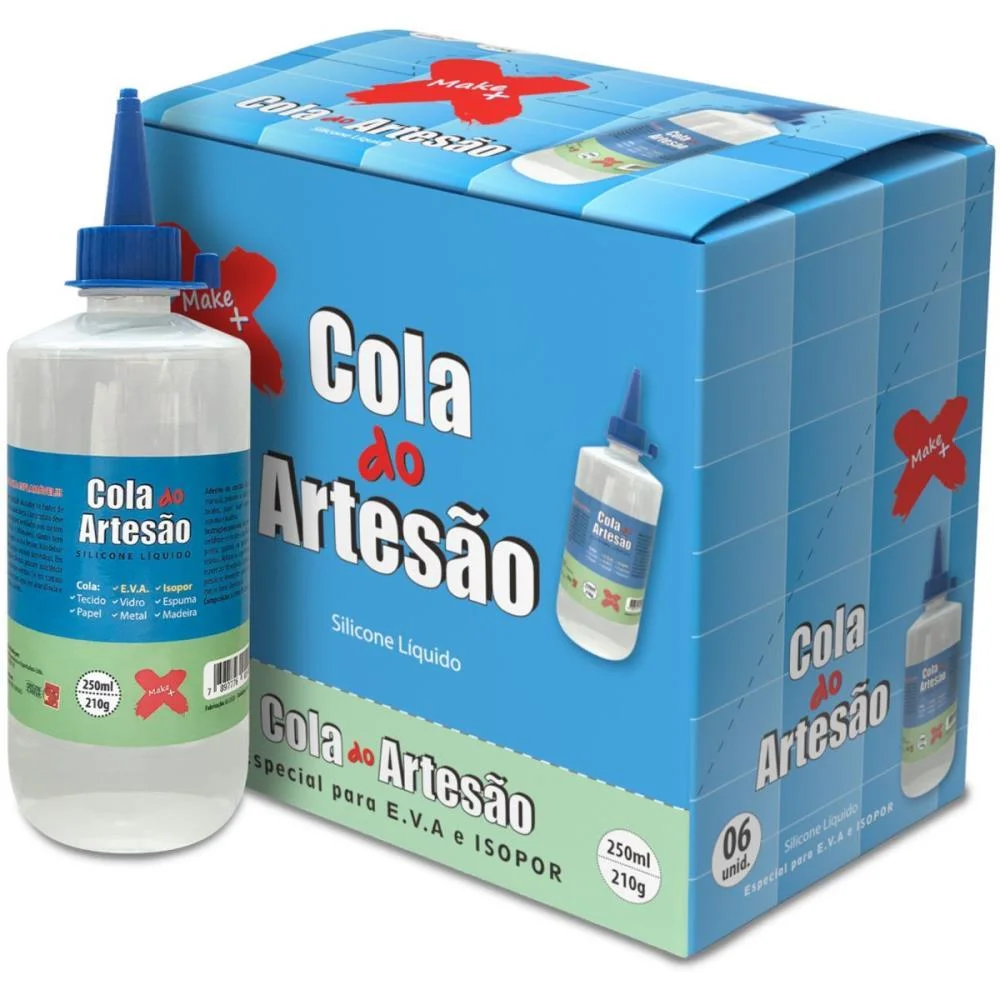 Cola Para Artesanato Artesao Silicone Liquido 250Ml Make+ (Cx.c/06) - imagem 4