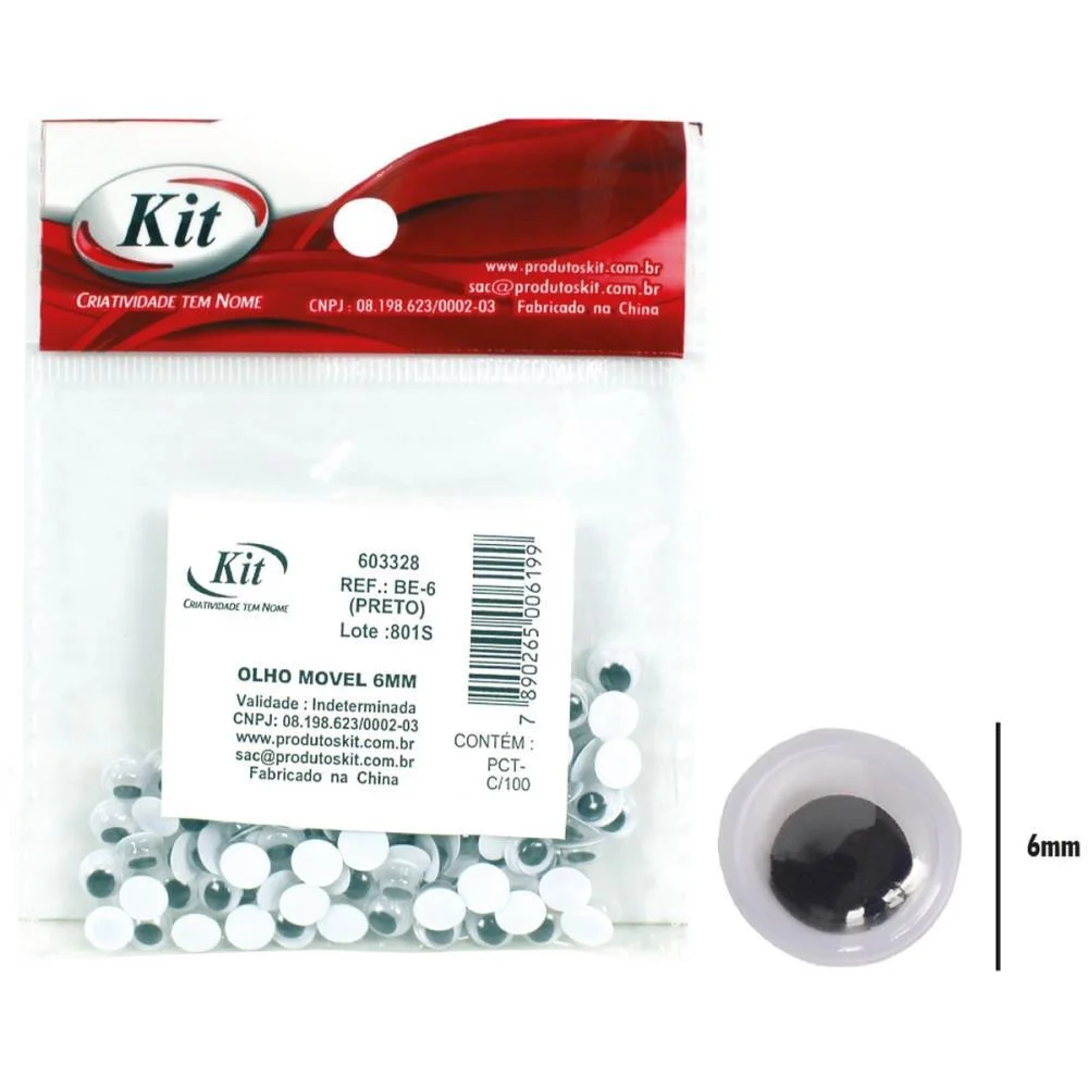Artesanato Olho Movel 6Mm Preto C/100Un. Kit (Pct.c/20) - imagem 2