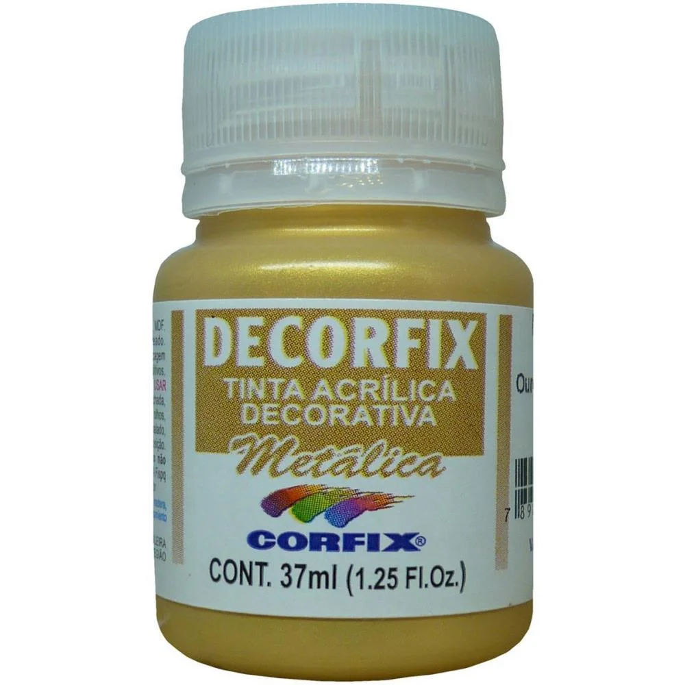 Tinta Acrilica Decorfix Metalica 37Ml Ouro Pa Corfix (Cx.c/06) - imagem 2