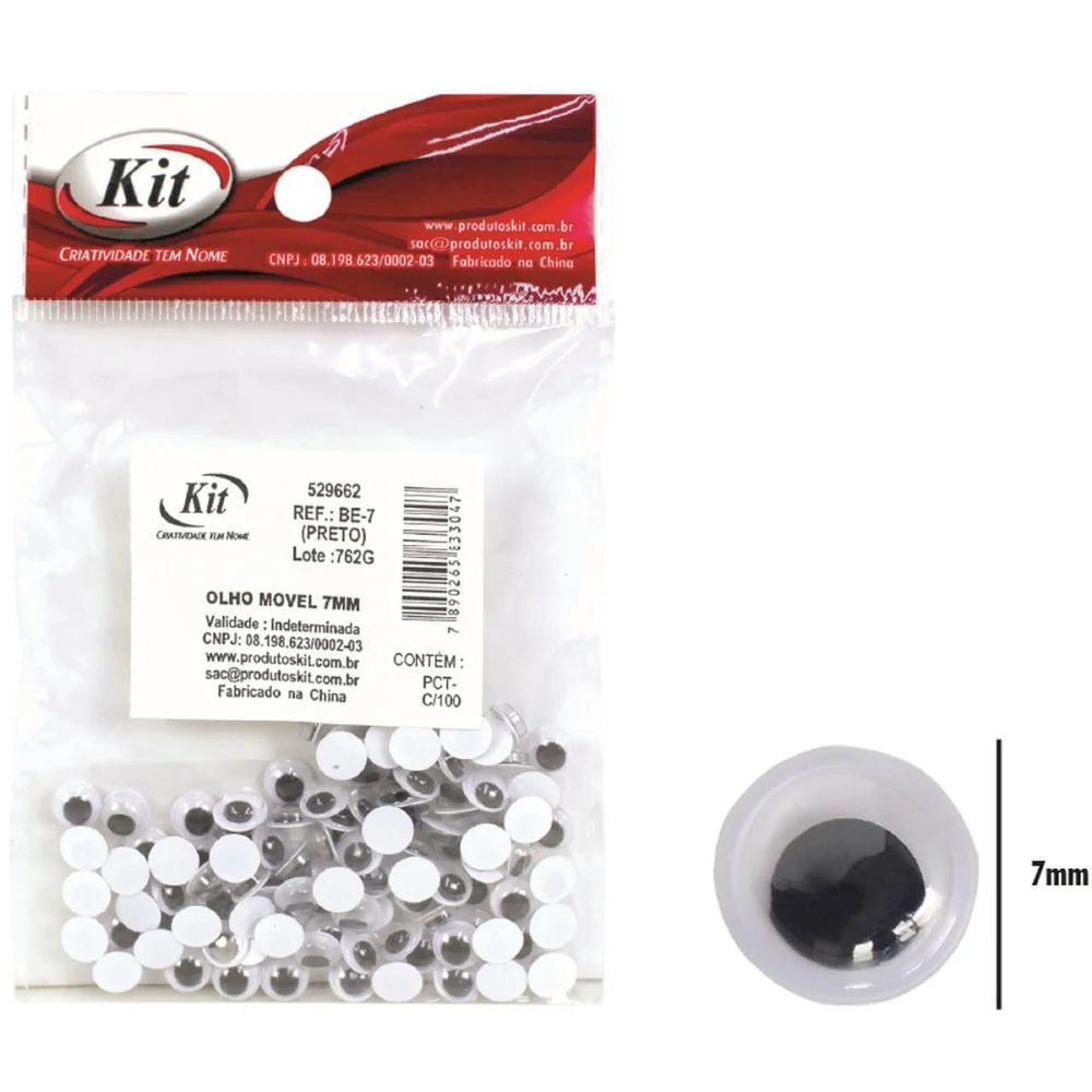 Artesanato Olho Movel 7Mm C/100 Un. Preto Kit (Pct.c/20) - imagem 3