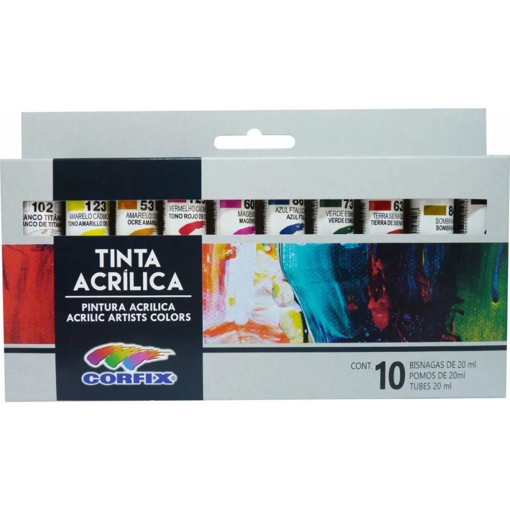 Tinta Acrilica 10 Cores Bisnaga 20Ml. Corfix (Blister) - imagem 2
