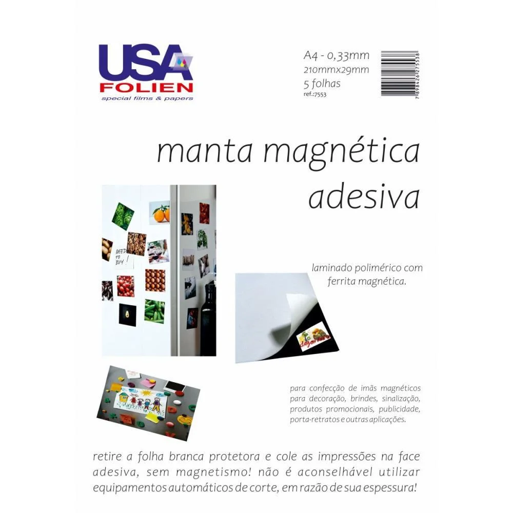 Placa Imantada A4 210X297Mm 0,33Mm C/Adesivo Usa Folien (Pct.c/05) - imagem 3