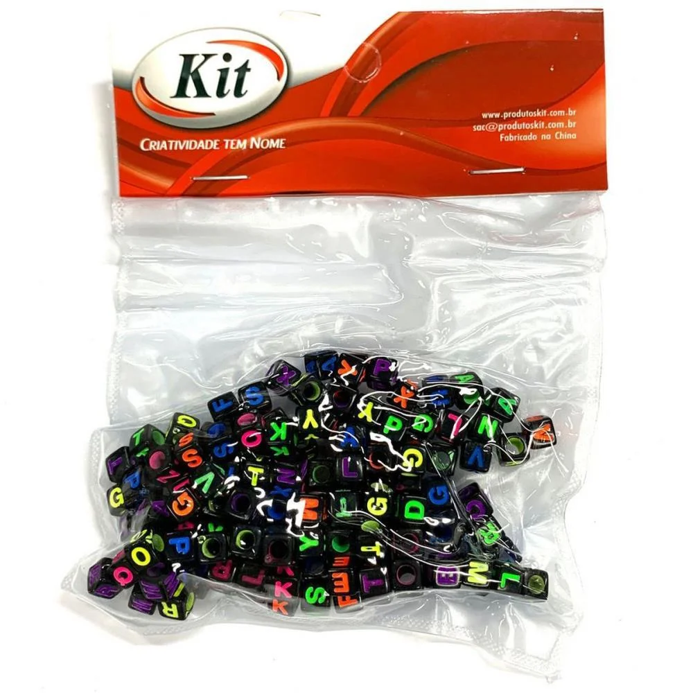 Micanga Conta Dado Letras 6X6Mm 25G Pt Kit (Pacote) - imagem 2