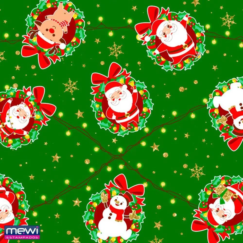 Tnt Estampado 1,40M 40G Natal Luz Fundo Verde Mewi (Rl-25Mts) - imagem 2
