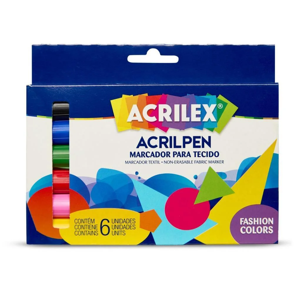 Caneta Para Tecido 6 Cores Sortidas Acrilpen Acrilex (Cx.c/03) - imagem 2