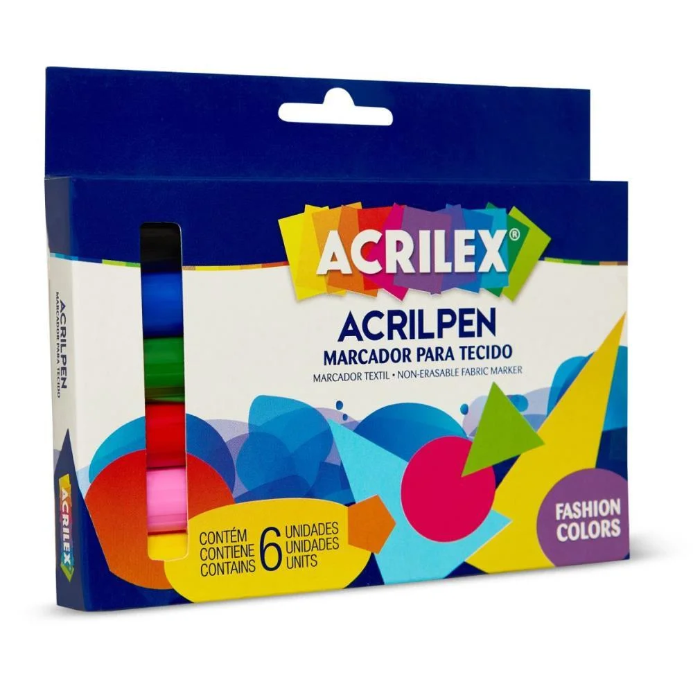 Caneta Para Tecido 6 Cores Sortidas Acrilpen Acrilex (Cx.c/03) - imagem 3