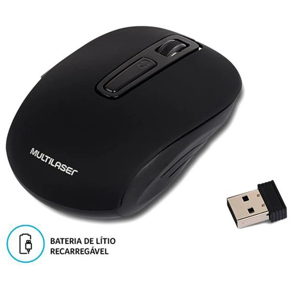 Mouse Optico Sem Fio 1600Dpi 2.4Ghz Preto Recarreg. Multi (Unidade) - imagem 2