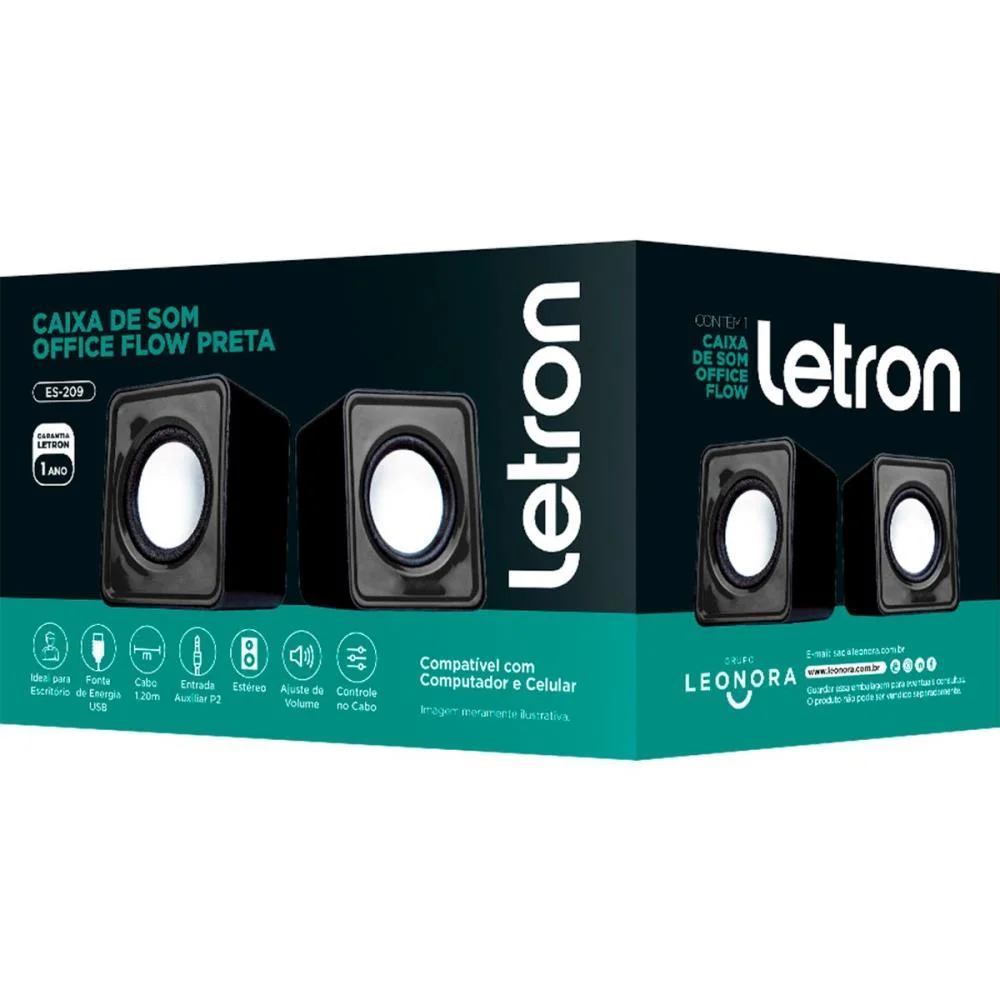 Caixa De Som P/ Computador Letron Flow 3W Usb/P3 Pt Leonora (Unidade) - imagem 4