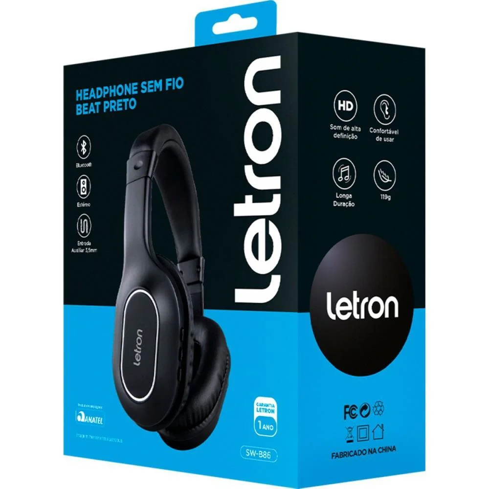 Fone De Ouvido Bluetooth Letron Headphone Beat S/Fio Pt Leonora - imagem 4