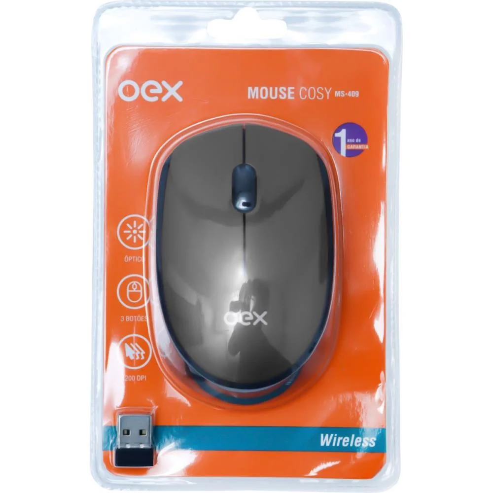 Mouse Optico Sem Fio Cosy 1200 Dpi 2,4Ghz Cinza Newex (Unidade) - imagem 3