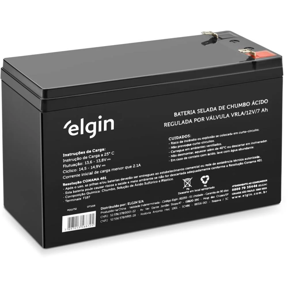 Bateria Selada 12V Chumbo Vrla 7Ah Elgin - imagem 2