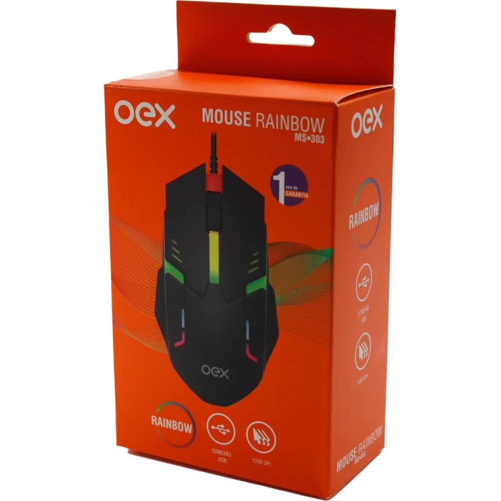 Mouse Optico Usb Rainbow 1200Dpi Preto Newex (Unidade) - imagem 4
