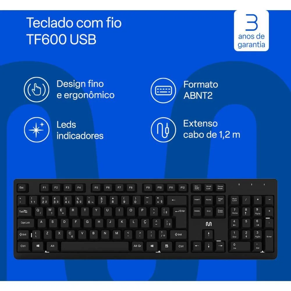 Teclado Usb Tf600 Teclas Silenciosas Multi (Unidade) - imagem 5