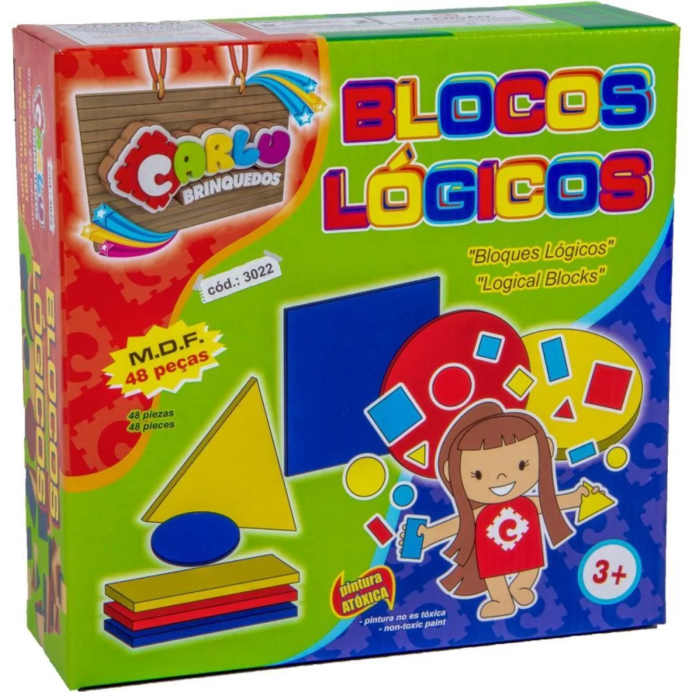 Brinquedo Pedagogico Madeira Blocos Logicos 48 Pcs Carlu (Unidade) - imagem 3