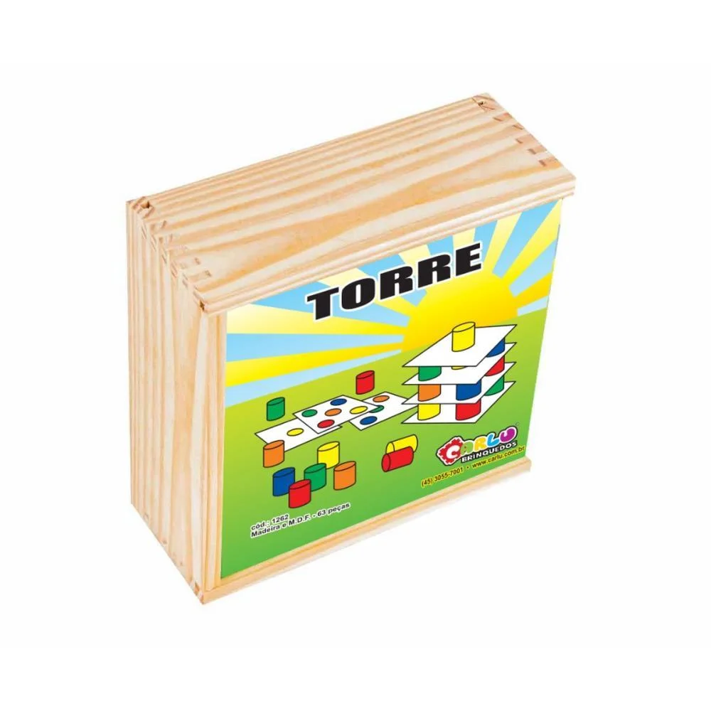 Brinquedo Pedagogico Madeira Torre Inteligente 18Placas Carlu (Unidade) - imagem 4