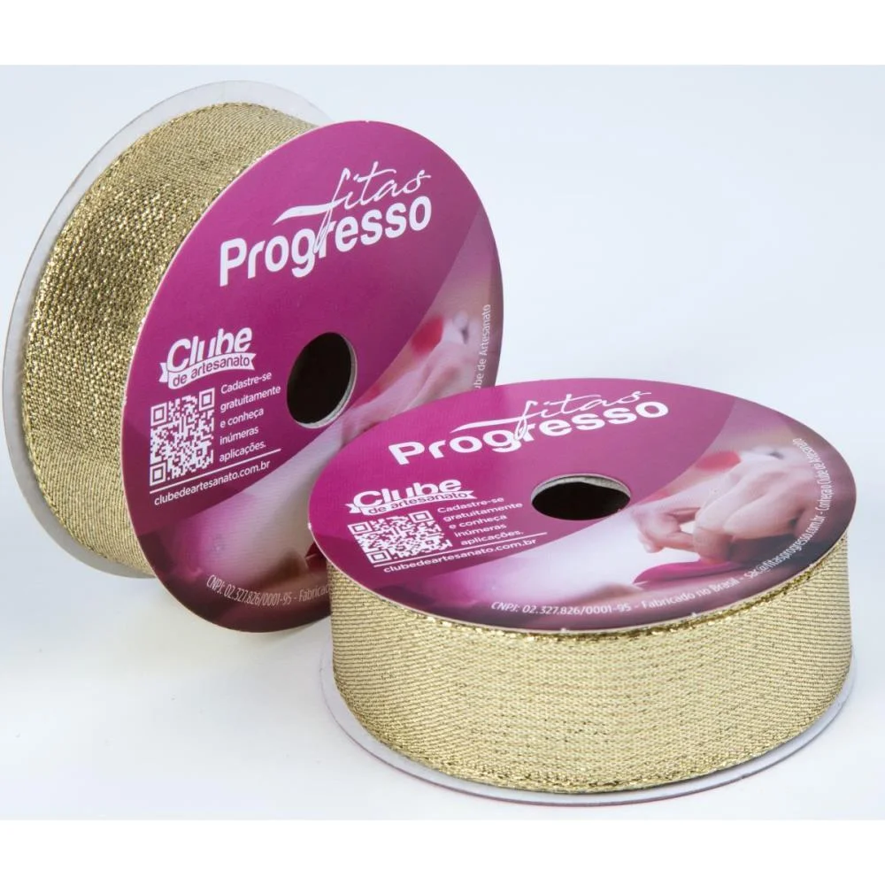 Fita Metalizada 25Mm 10M. Ouro Aramada Fitas Progresso - imagem 3