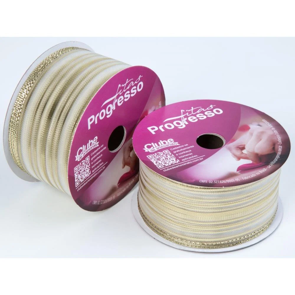 Fita Metalizada 38Mm 10M. Ouro Aramada Fitas Progresso - imagem 2