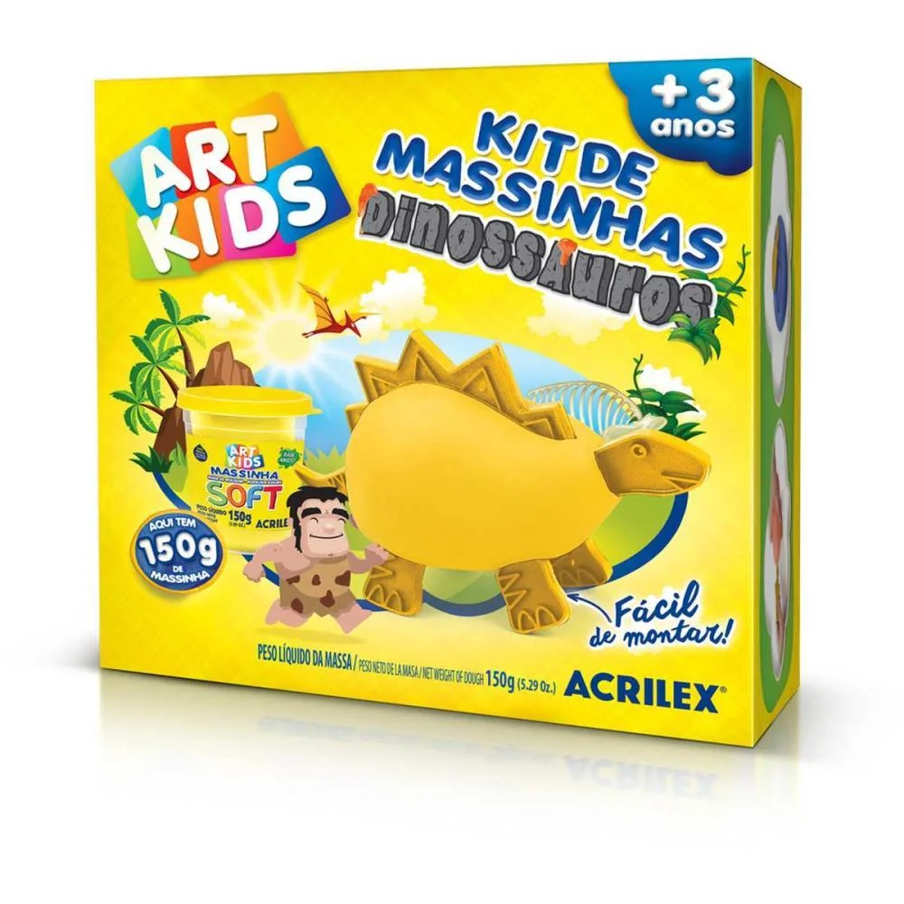Massa Para Modelar Criativa Art Kids Dinossauro 3 Amarelo Acrilex (Unidade) - imagem 3
