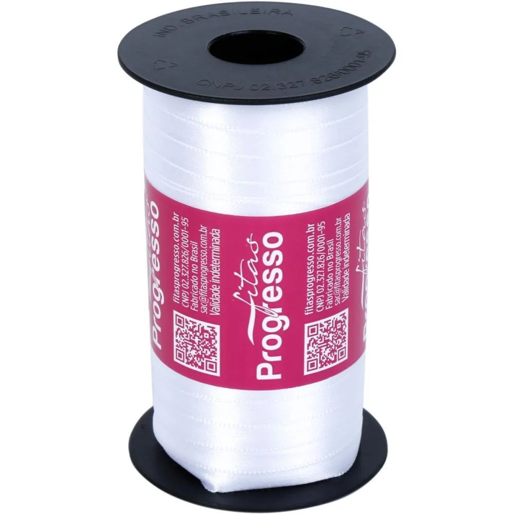 Fita De Cetim 07Mm 100M. Branco 201 Fitas Progresso (Carretel) - imagem 2