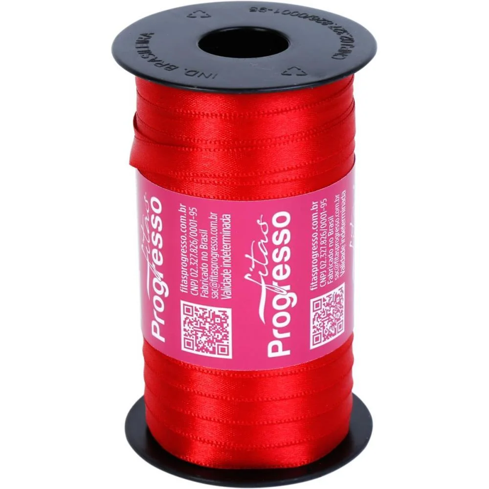 Fita De Cetim 07Mm 100M. Vermelho 209 Fitas Progresso (Carretel) - imagem 3