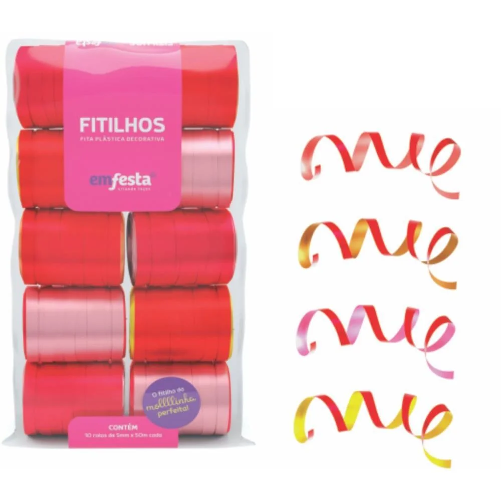 Fitilho 5Mmx50M Multicolor Liso Sortid Emfesta (Pct.c/10) - imagem 3